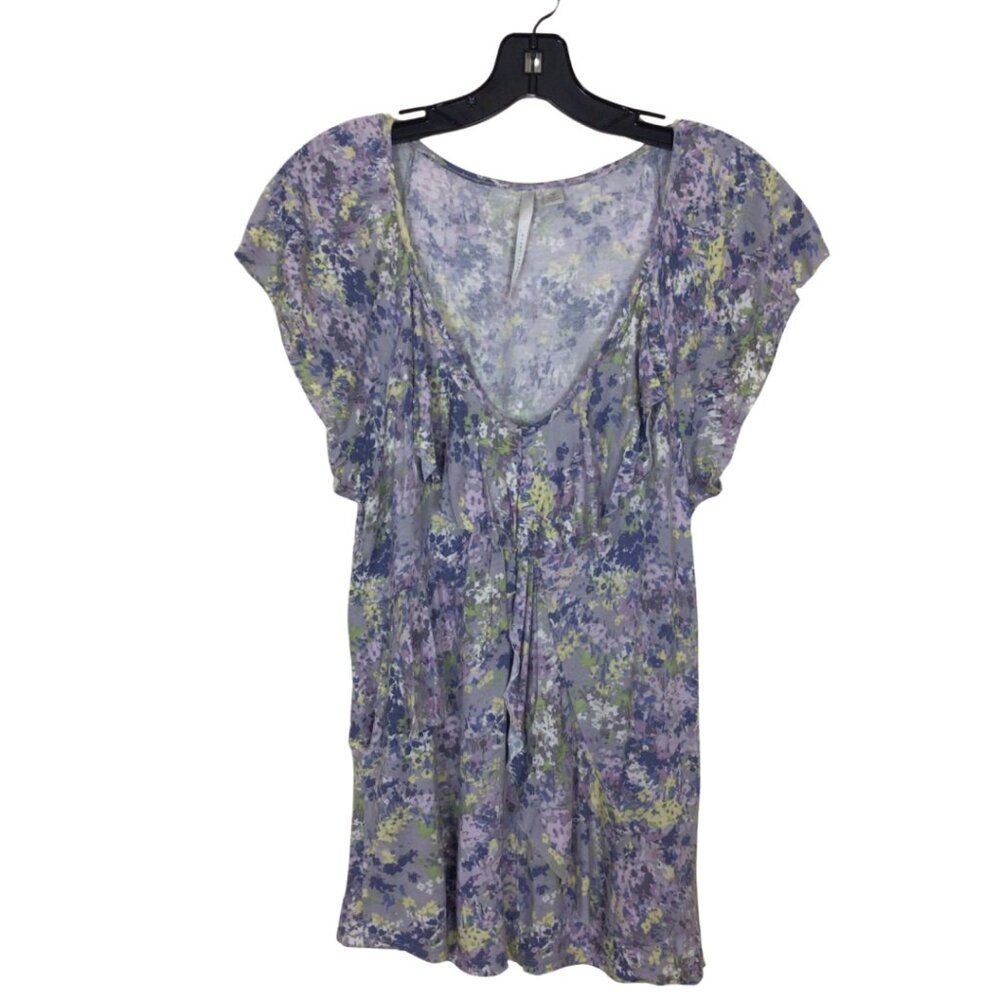 LC Lauren Conrad Top Women’s M Medium Floral Short Sleeve Blouse Shirt Ruffles